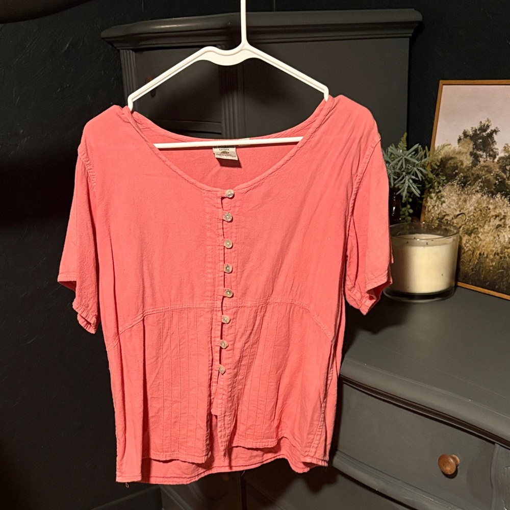 Elegant Coral Button-Down Women's Shirt